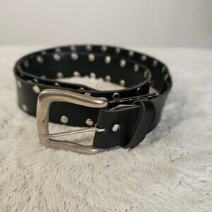 Studded Black Leather Belt | Silver Grommets | Wide Western Style | Size 11